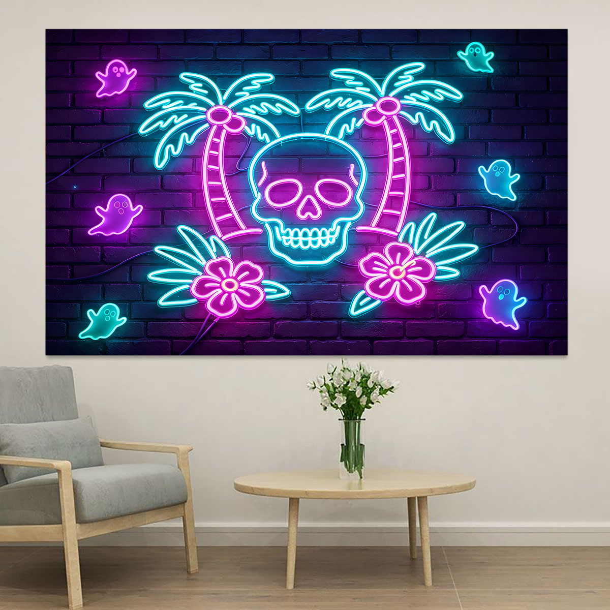 Wall Decor Lighting Tree - Neonlicht muursticker palmboom skelet paarse gloed