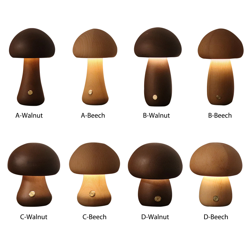 Mushroom Table Lamp - Leuke Paddestoel LED-nachtlampje Houten Nachtkastje Lamp