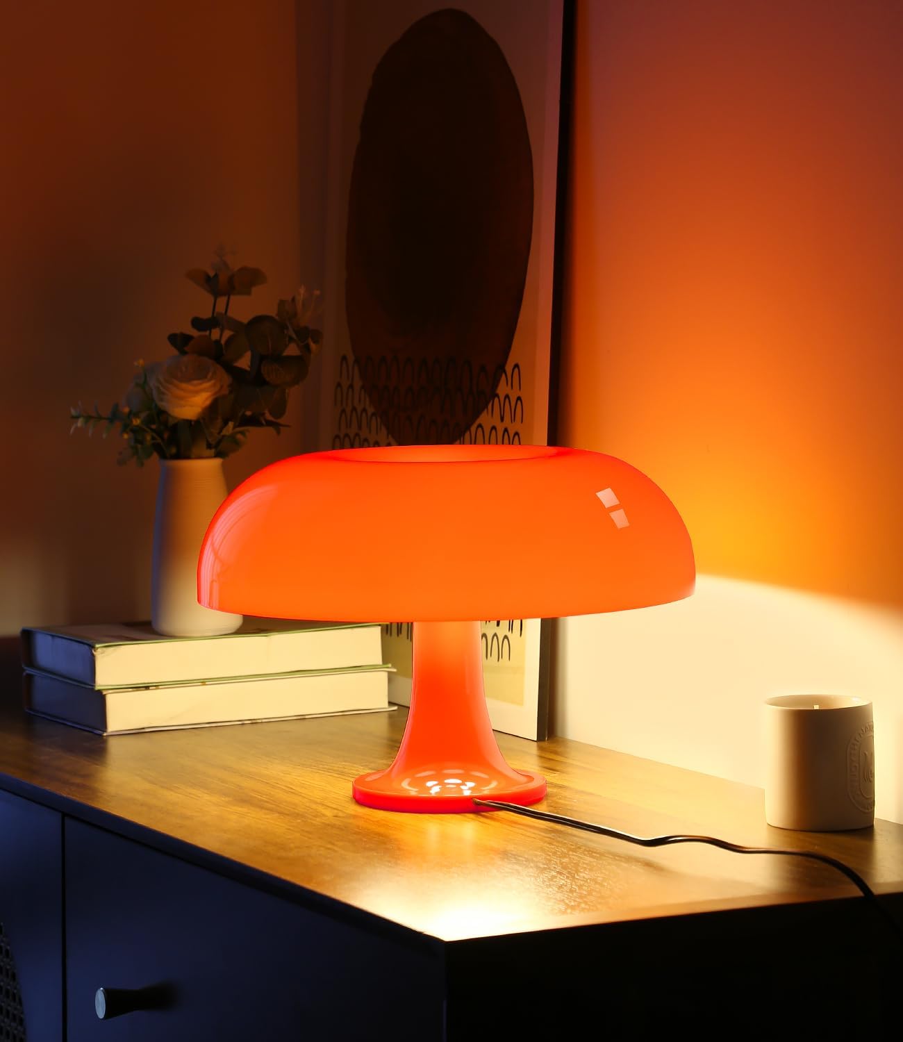 Mushroom Table Lamp - Oranje paddenstoelvormige tafellamp, mid-century modern, minimalistisch