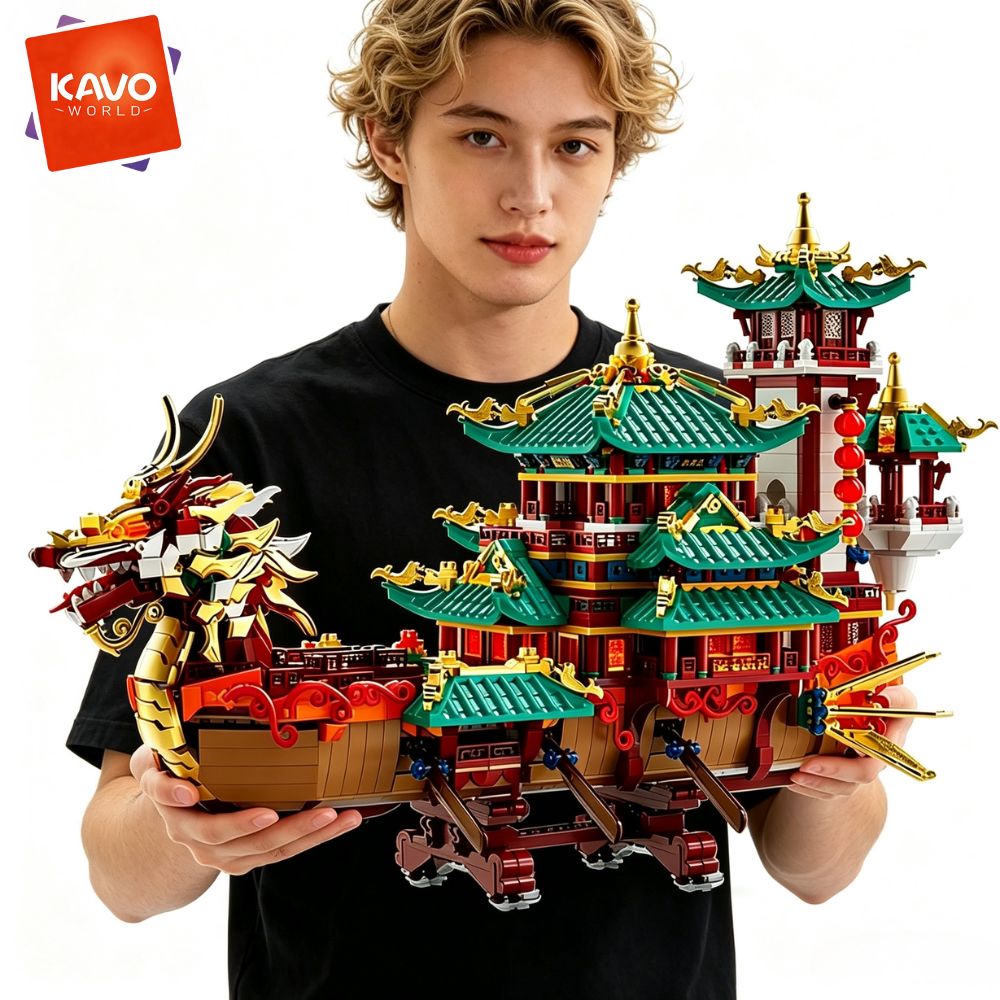 Lantern Paper Solar - KAVOWORLD 2453-delige Drakenboot Bouwstenen Festival Chinees