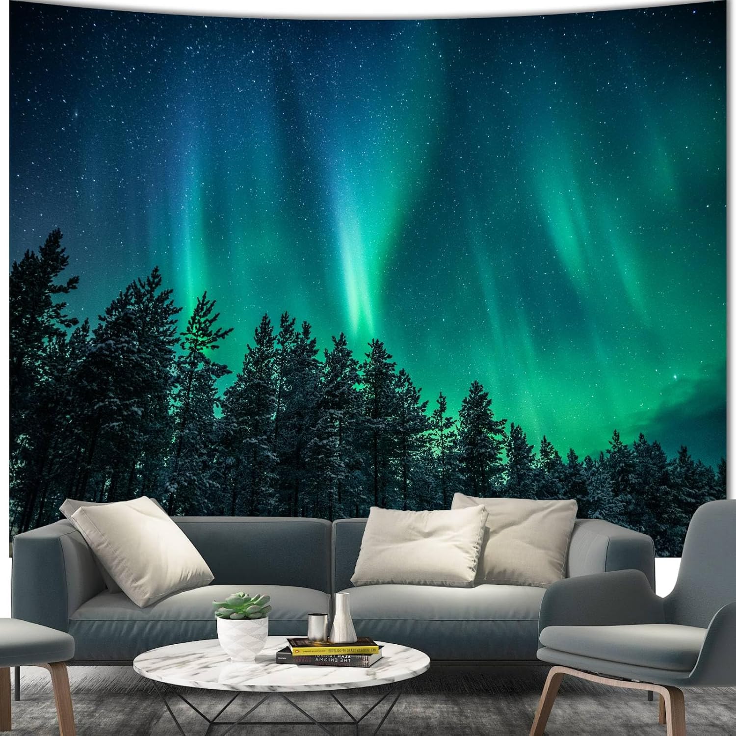 Wall Decor Lighting Tree - Grote Noorderlicht Wandtapijt Wanddecoratie Aurora Borealis